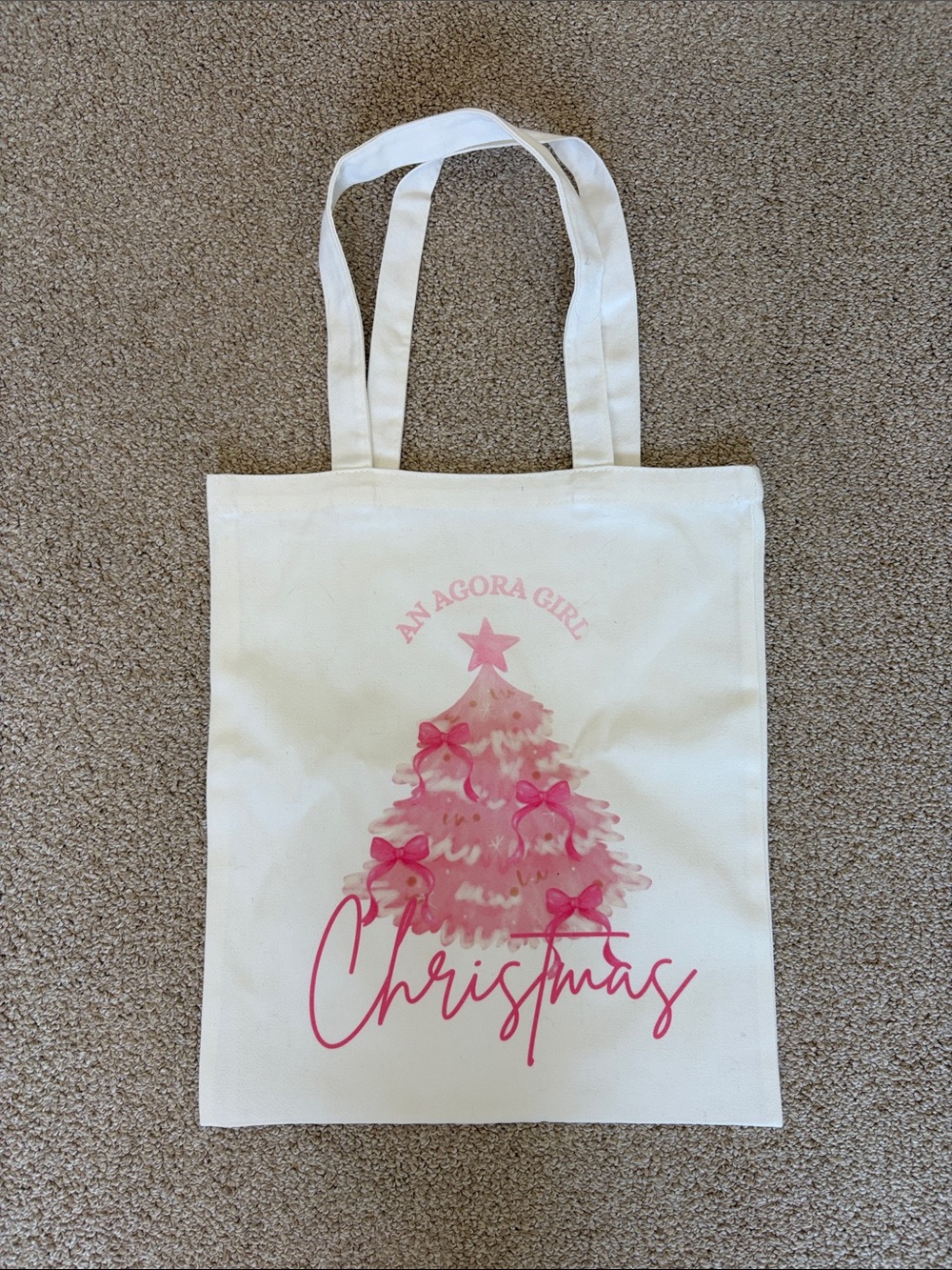 Brandy Melville White Tote with Pink Holiday Tree Print